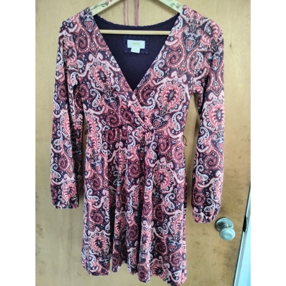 Anthropologie Maeve Paisley Print Vneck Retro 70s Boho Feminine Dress Size XS